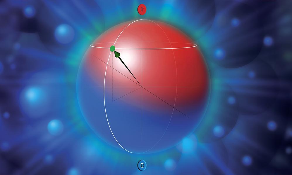 Large red sphere representing a qubit.